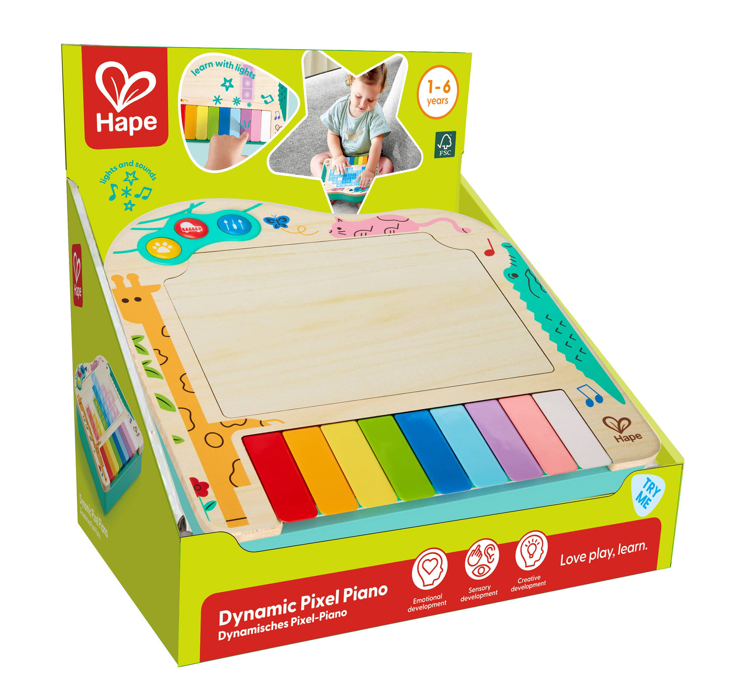 Wooden Interactive Piano Toy with Lights & Pixel Display