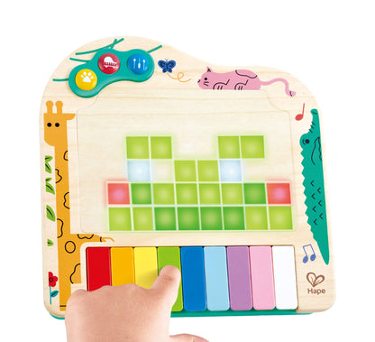 Wooden Interactive Piano Toy with Lights & Pixel Display